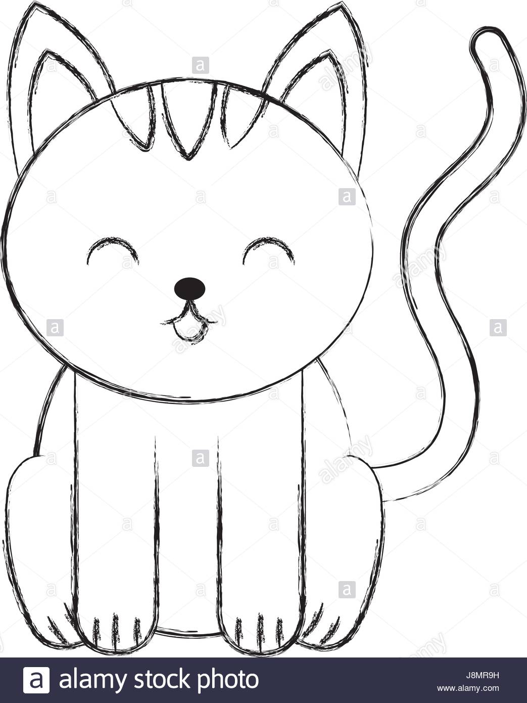 cute sketch draw cat cartoon J8MR9H