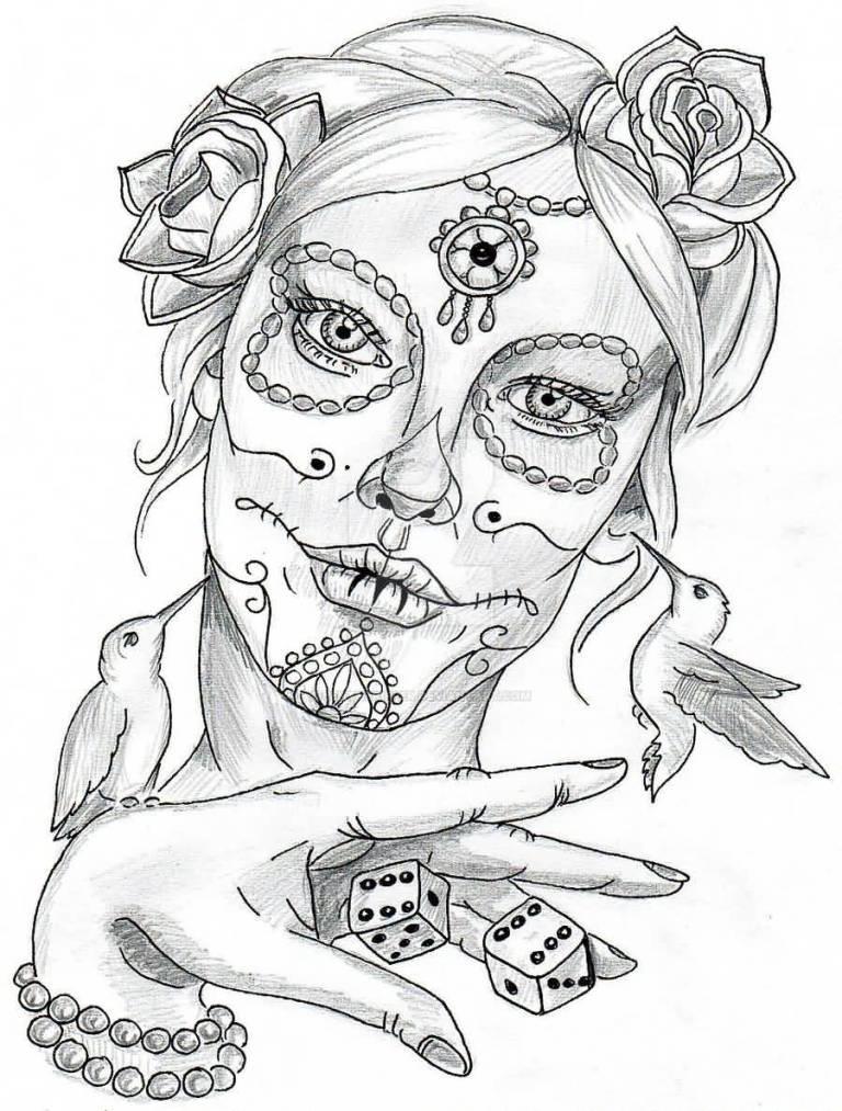 Simple Stencil Of Catrina Tattoo Sketch